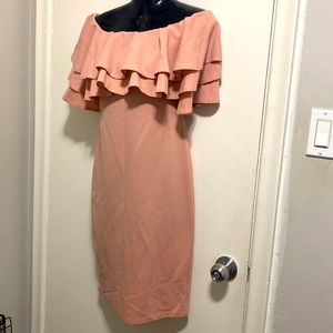 ROSE FRILL BARDOT MIDI DRESS